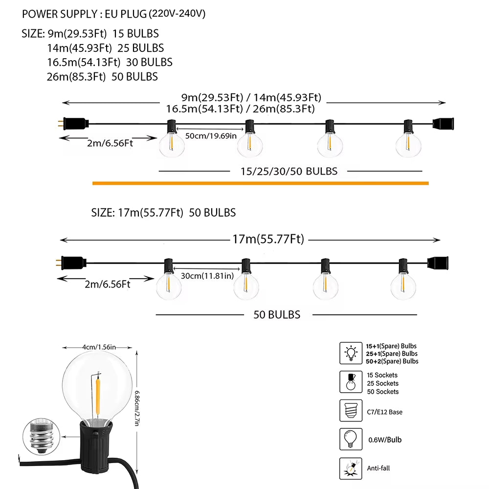 LED G40 Fairy Lights – Street, Patio & Outdoor Event Lighting